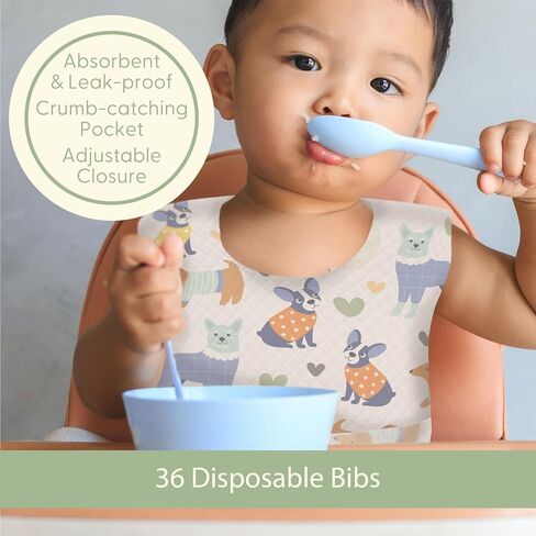 UpwardBaby Disposable Bibs - BPA Free - 36 Waterproof Disposable with Animal Pattern in Kuwait