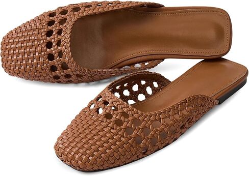 Woven Mules for Women Mesh Closed Square Toe Mule Flats Slip On Sandals Comfortable Summer Casual Slides Shoes in Kuwait
