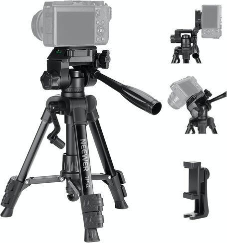 NEEWER Basic Mini Desk Tripod for iPhone & Camera with 3 Way Pan Tilt Head, Handle & Remote, Metal Portable Table Top Video Phone Tripod with 1/4" Plate for DSLR Camera Camcorder, Max Load 13lb, TP02 in Kuwait