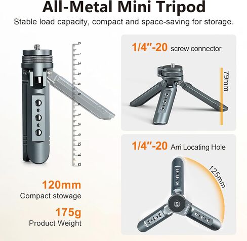 Mini Metal Tripod, Compact Camera Grip, Compatible with DJI Osmo Pocket 3/Pocket 4 and Insta360 Luna Ultra Cameras, for Desktop Setup and Handheld Recording, Load Capacity: 25 kg / 55 lbs in Kuwait