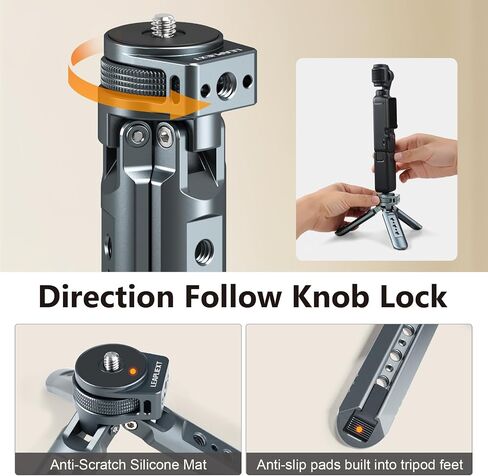 Mini Metal Tripod, Compact Camera Grip, Compatible with DJI Osmo Pocket 3/Pocket 4 and Insta360 Luna Ultra Cameras, for Desktop Setup and Handheld Recording, Load Capacity: 25 kg / 55 lbs in Kuwait