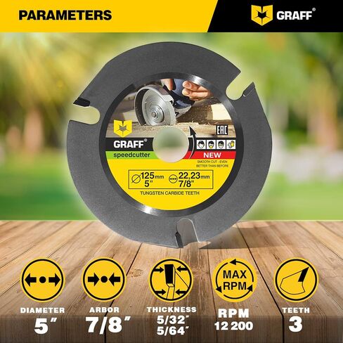 GRAFF SPEEDCUTTER 5 Inch Wood Carving Disc for Angle Grinder - Circular Saw Blade for Cutting, Sculpting & Shaping - 7/8 Inch Arbor - 125mm in Kuwait