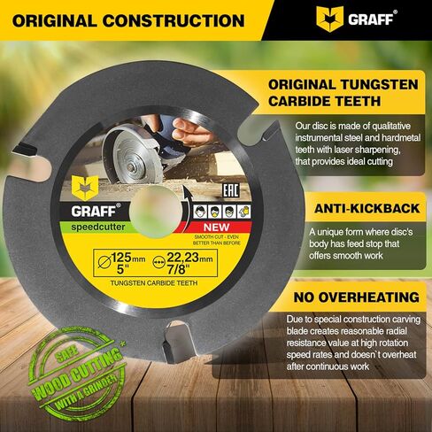 GRAFF SPEEDCUTTER 5 Inch Wood Carving Disc for Angle Grinder - Circular Saw Blade for Cutting, Sculpting & Shaping - 7/8 Inch Arbor - 125mm in Kuwait