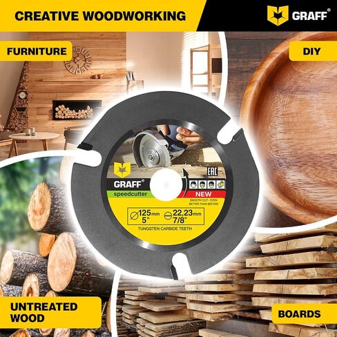 GRAFF SPEEDCUTTER 5 Inch Wood Carving Disc for Angle Grinder - Circular Saw Blade for Cutting, Sculpting & Shaping - 7/8 Inch Arbor - 125mm in Kuwait