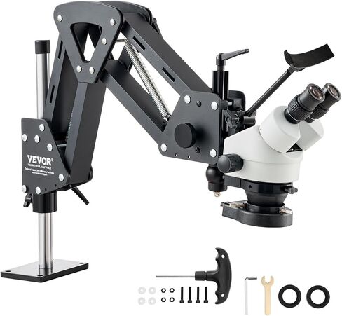 VEVOR Multi-Directional Microscope with Spring Bracket, 7X-45X Magnification Jewelry Microscope, Micro Jewelry Inlaid Stand with Integrated USB Ring LED Light and 360° Ball Vise, for Jewelry Inlay in Kuwait