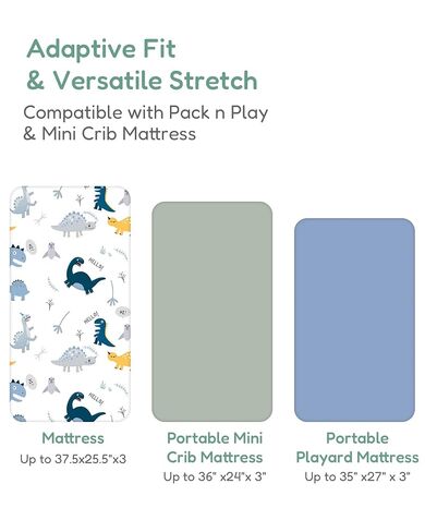 Pack and Play Sheets 2 Pack, 38x26 Jersey Knit Fitted Sheets | Pack and play sheets with 95% polyester, 5% spandex jersey knit, deep pocket, snug fit, 2-pack. in Kuwait
