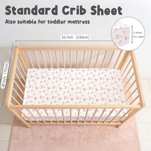 Crib Sheet for Baby Girls, Soft and Breathable Toddler Bed Sheets, Baby Fitted Crib Mattress Sheet 52"x28" Perfect for Standard Crib Mattress, Pink Bow in Saudi Arabia