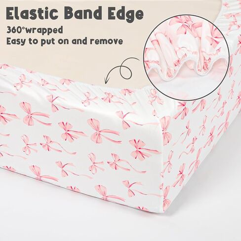 Crib Sheet for Baby Girls, Soft and Breathable Toddler Bed Sheets, Baby Fitted Crib Mattress Sheet 52"x28" Perfect for Standard Crib Mattress, Pink Bow in Saudi Arabia
