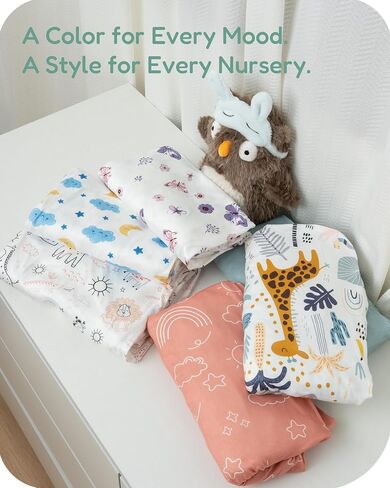 Pack and Play Sheets 2 Pack, 38x26 Jersey Knit Fitted Sheets | Pack and play sheets with 95% polyester, 5% spandex jersey knit, deep pocket, snug fit, 2-pack. in Kuwait