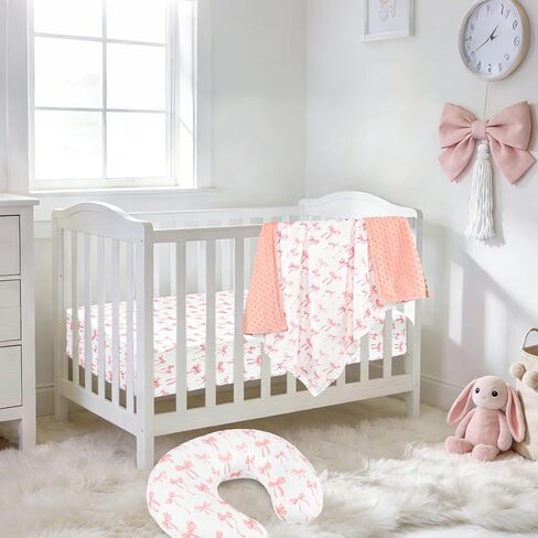 Crib Sheet for Baby Girls, Soft and Breathable Toddler Bed Sheets, Baby Fitted Crib Mattress Sheet 52"x28" Perfect for Standard Crib Mattress, Pink Bow in Saudi Arabia