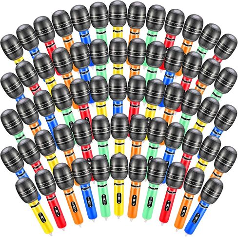 60 Pieces Inflatable Microphones Large Blow up Microphone Assorted Colors Inflatable Microphone Pretend Microphone Inflates Plastic Toy Props for Christmas Birthday Musical Concert Party Supplies in Kuwait