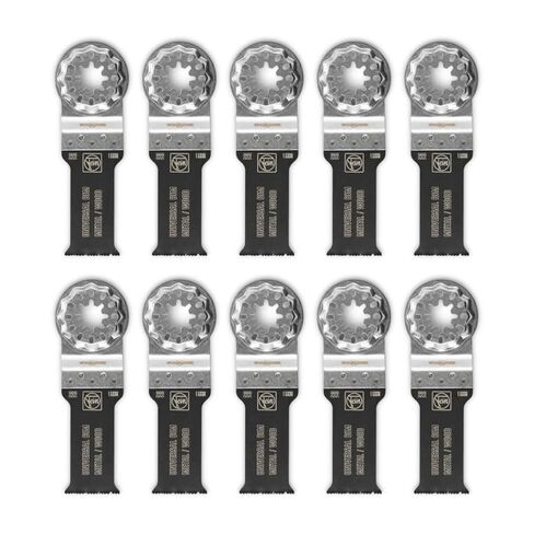Fein Starlock E-Cut Universal Saw Blade - 1-1/8" Width, 2-1/8" Length | Precision Cutting for Wood, Drywall & Plastics, Bimetal with Wavy Universal Teeth, Narrow Waisted, 10-Pack - 63502222290 in Kuwait