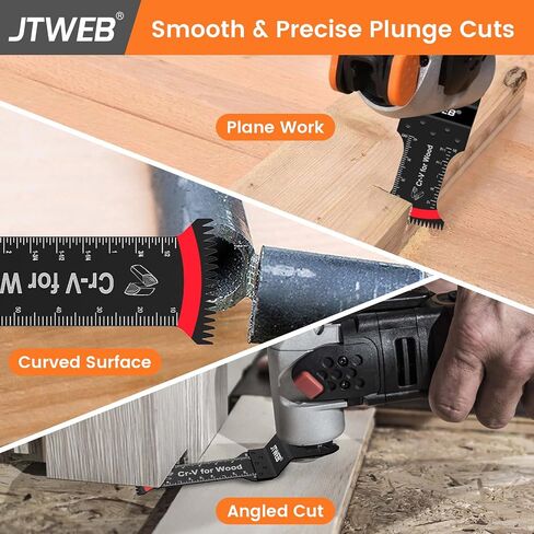 JTWEB Japanese Tooth Oscillating Saw Blades Wood, 12PCS Standard & Extra-Long Reach Arc-Shaped Edge Multitool Blades Clean Cut for Wood, Plastic, Power Oscillating Tool Blade Multi Tool Blades Kits in Kuwait