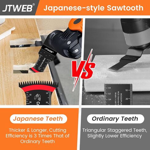 JTWEB Japanese Tooth Oscillating Saw Blades Wood, 12PCS Standard & Extra-Long Reach Arc-Shaped Edge Multitool Blades Clean Cut for Wood, Plastic, Power Oscillating Tool Blade Multi Tool Blades Kits in Kuwait
