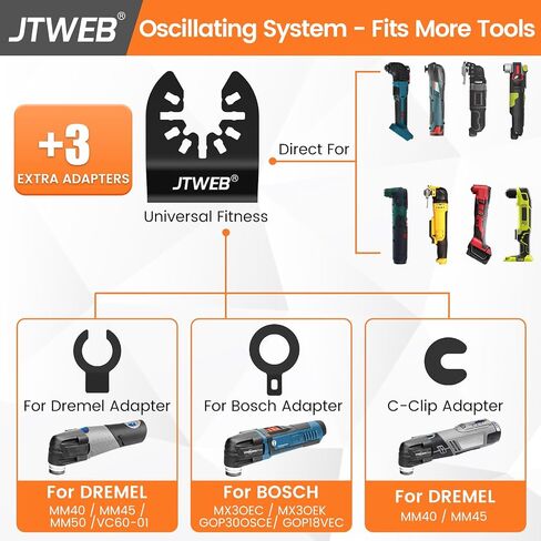 JTWEB Japanese Tooth Oscillating Saw Blades Wood, 12PCS Standard & Extra-Long Reach Arc-Shaped Edge Multitool Blades Clean Cut for Wood, Plastic, Power Oscillating Tool Blade Multi Tool Blades Kits in Kuwait
