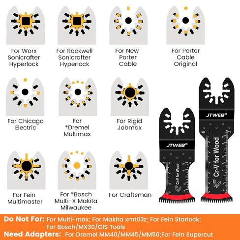 JTWEB Japanese Tooth Oscillating Saw Blades Wood, 12PCS Standard & Extra-Long Reach Arc-Shaped Edge Multitool Blades Clean Cut for Wood, Plastic, Power Oscillating Tool Blade Multi Tool Blades Kits in Kuwait
