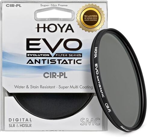 Hoya EVO Antistatic 46mm Circular Polarizer — Premium Optical Glass w/ 16-Layer SMC, 3mm Low-Profile Aluminum Frame - Stain & Scratch Resistant Polarizing Filter to Enhance Clarity & Vibrant Colors in Kuwait