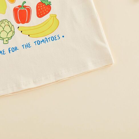 Toddler Girls Boys Tee Strawberry Print T-Shirt Kids Short Sleeve Fruit Vegetable Shirt Cute Summer Top Clothes (Khaki, 1-2 Years) in Kuwait