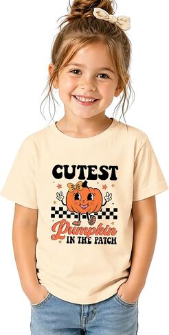 Toddler Girls Halloween Shirts Cutest Pumpkin in The Patch T-Shirts Kid Spooky Season Outfits Tees Tops in Kuwait