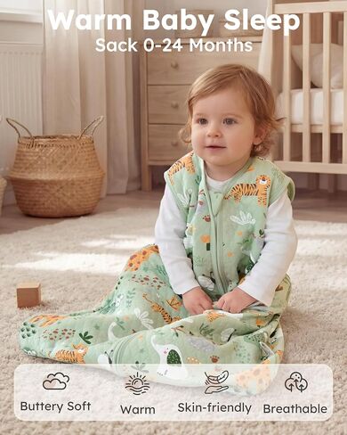 1.0 TOG Baby Sleep Sack 12-18 Months，Cotton Quilted Wearable Blanket Baby Boy Girl Sleeping Sack, 2-Way Zipper Sleeping bag for Toddler Green Animal(Large) in Kuwait