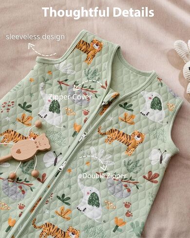 1.0 TOG Baby Sleep Sack 12-18 Months，Cotton Quilted Wearable Blanket Baby Boy Girl Sleeping Sack, 2-Way Zipper Sleeping bag for Toddler Green Animal(Large) in Kuwait