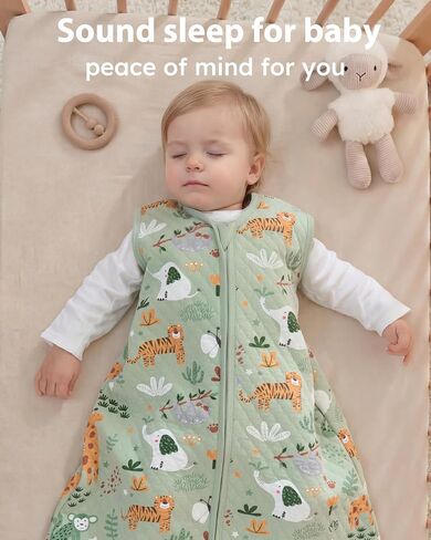1.0 TOG Baby Sleep Sack 12-18 Months，Cotton Quilted Wearable Blanket Baby Boy Girl Sleeping Sack, 2-Way Zipper Sleeping bag for Toddler Green Animal(Large) in Kuwait