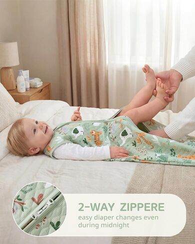1.0 TOG Baby Sleep Sack 12-18 Months，Cotton Quilted Wearable Blanket Baby Boy Girl Sleeping Sack, 2-Way Zipper Sleeping bag for Toddler Green Animal(Large) in Kuwait