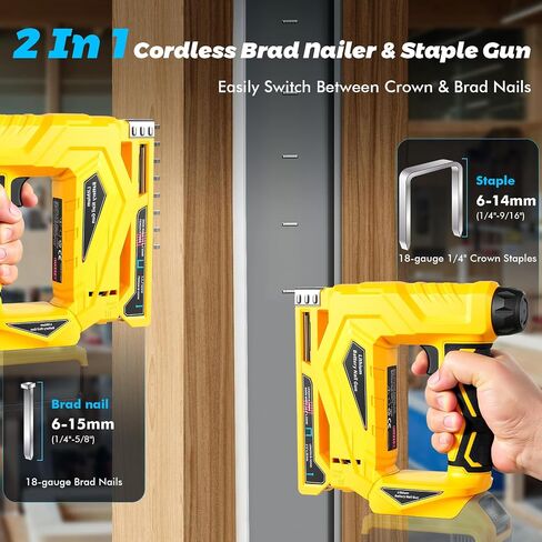 Cordless 18 Gauge Brad Nailer Compatible with 20V Battery, 2-in-1 Brad Nailer/Narrow Crown Stapler, Electric Nail Gun with Nails/Staples, Dual Mode Framing Nail Gun for Trim Wood Crafting - No Battery in Kuwait