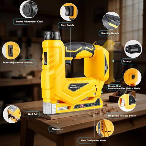 Cordless 18 Gauge Brad Nailer Compatible with 20V Battery, 2-in-1 Brad Nailer/Narrow Crown Stapler, Electric Nail Gun with Nails/Staples, Dual Mode Framing Nail Gun for Trim Wood Crafting - No Battery in Kuwait