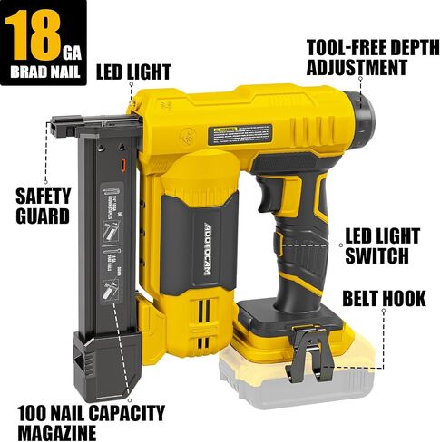 18GA Cordless Brad Nailer for Dewalt 20V Battery (Tool Only), 2 in 1 Cordless Nail Gun with 1000 Nails and 500 Staples, Nail Gun Battery Powered for Home Improvement & Woodworking in Kuwait