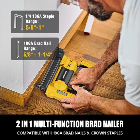 18GA Cordless Brad Nailer for Dewalt 20V Battery (Tool Only), 2 in 1 Cordless Nail Gun with 1000 Nails and 500 Staples, Nail Gun Battery Powered for Home Improvement & Woodworking in Kuwait