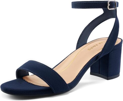 DREAM PAIRS Women's Low Chunky Heels Sandals,Navy/Suede,8.5 | Round Open Toe Heels, Ankle Strap, Block heels, Dress Summer Shoes for Wedding Party Daily in Kuwait