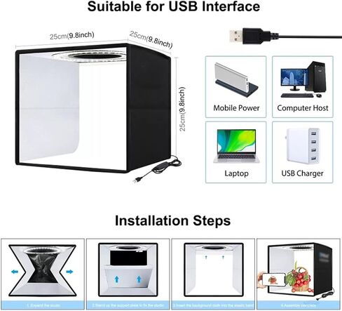 Mini Photo Studio Box Photography Studio Lightbox LED DSLR Photography Shooting Tent Box Kit & 12 Colors Background Paper, D-250 * 250 * 250mm in Kuwait