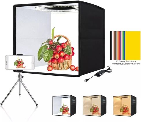 Mini Photo Studio Box Photography Studio Lightbox LED DSLR Photography Shooting Tent Box Kit & 12 Colors Background Paper, D-250 * 250 * 250mm in Kuwait