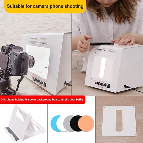 Photo Studio Light Box Kit, 11.8x10.2x10.2 Shooting Tent Kit with 4 LEDs, 5 Color Backdrops & 360°Auto-Rotating Platform, for Product Photography in Kuwait