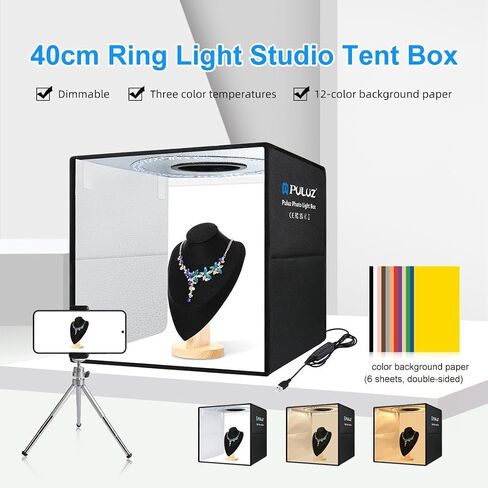 Light Box Photography Studio, Portable Folding LED Photo Box with 12 Colors Backdrops, CRI 95 Lighting for Jewelry and Miniature Model Photography in Kuwait