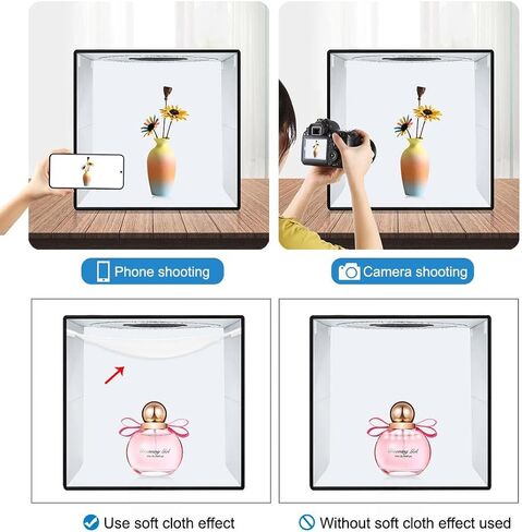 Light Box Photography Studio, Portable Folding LED Photo Box with 12 Colors Backdrops, CRI 95 Lighting for Jewelry and Miniature Model Photography in Kuwait