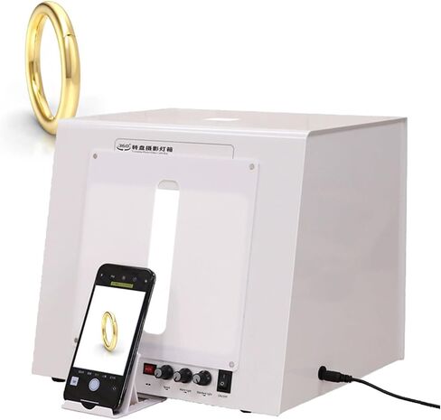 Photography Light Box, Light Tent with 4 LEDs, 5 Color Backdrops, Jewelry Shooting Light Box, Products Photo Box, with Electric Rotating Platform in Kuwait
