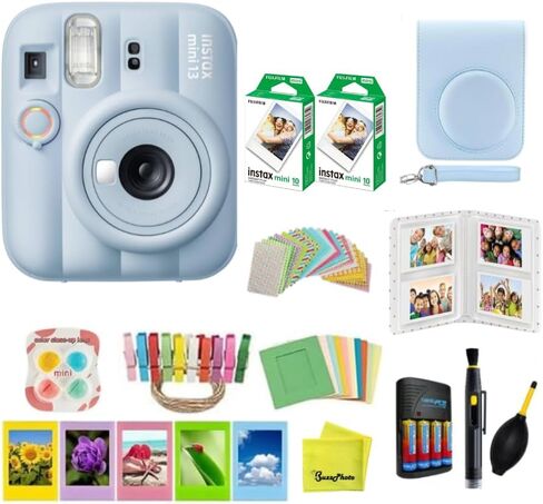 FUJIFILM instax Mini 13 Instant Film Camera Bundle | Carrying Case, 20 Film Sheets, 4 x AA Battery Pack, Stickers, Photo Frames, Photo Album, Lens Filters, Cleaning Cloth + More in Kuwait