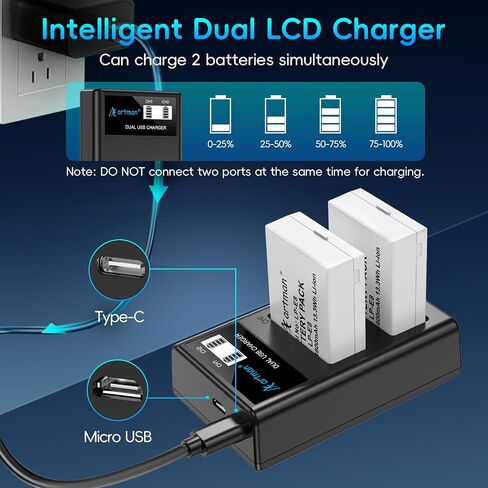 Artman 2-Pack LP-E8 Battery 1800mAh and 2-Slot LCD Charger Kit for Canon in Kuwait