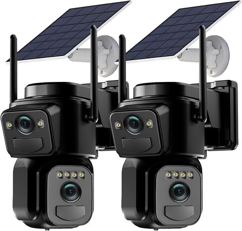 Uniter 6MP Dual Lens Solar Powered Security Cameras Wireless Outdoor, 2Pack | 360° View, PTZ, 5G/2.4G WiFi, Color Night Vision, PIR Motion Detection, Spotlight Siren, 2-Way Audio, Waterproof in Saudi Arabia