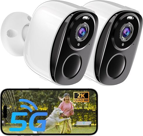 ELECCTV WiFi Security Cameras Wireless Outdoor Battery Powered, 5G/2.4G, 2K | WiFi Cameras with AI Motion Detection,Spotlight Siren, Color Night Vision, 2-Way Audio, IP65, Cloud/SD Storage, Works w/Alexa in Kuwait
