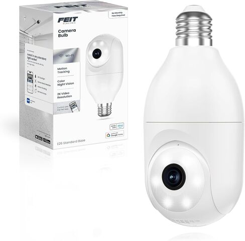 Feit Electric Indoor Security Camera with Motion Detection, 30ft. Night Vision, 360° Adjustable Head, 2.4GHz WiFi, 2-Way Audio, 1080p HD, Works with Alexa & Google Asst, Plug-in, White - CAM1/WIFI in Kuwait