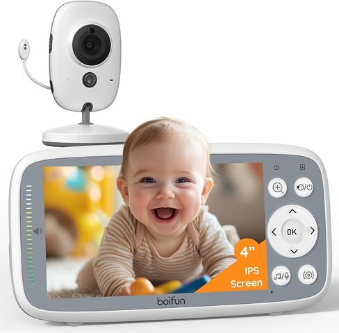 BOIFUN No WiFi Baby Monitor with 4" 720P IPS Screen with Camera and Audio | Sound Activated Mode, 2-Way Talk,Temperature Sensor,3X Zoom, Lullaby, Feeding Reminder,11H Battery Life, for Gift in Kuwait