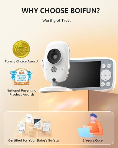 BOIFUN No WiFi Baby Monitor with 4" 720P IPS Screen with Camera and Audio | Sound Activated Mode, 2-Way Talk,Temperature Sensor,3X Zoom, Lullaby, Feeding Reminder,11H Battery Life, for Gift in Kuwait