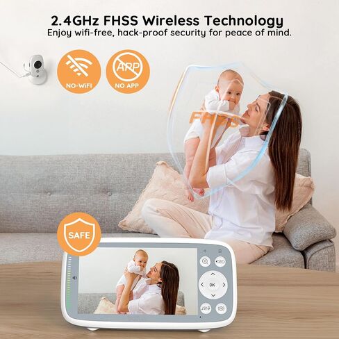 BOIFUN No WiFi Baby Monitor with 4" 720P IPS Screen with Camera and Audio | Sound Activated Mode, 2-Way Talk,Temperature Sensor,3X Zoom, Lullaby, Feeding Reminder,11H Battery Life, for Gift in Kuwait