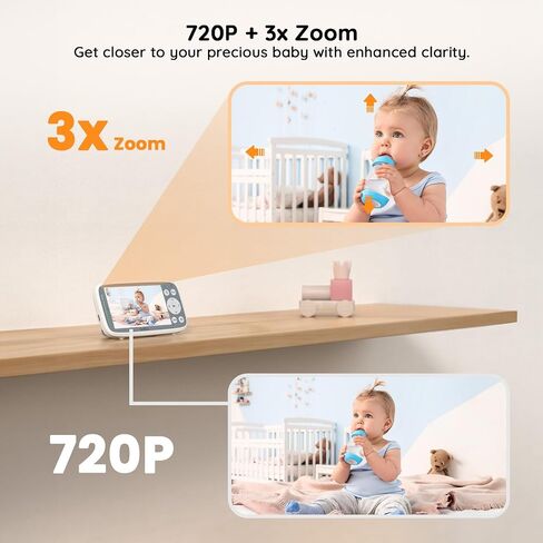 BOIFUN No WiFi Baby Monitor with 4" 720P IPS Screen with Camera and Audio | Sound Activated Mode, 2-Way Talk,Temperature Sensor,3X Zoom, Lullaby, Feeding Reminder,11H Battery Life, for Gift in Kuwait