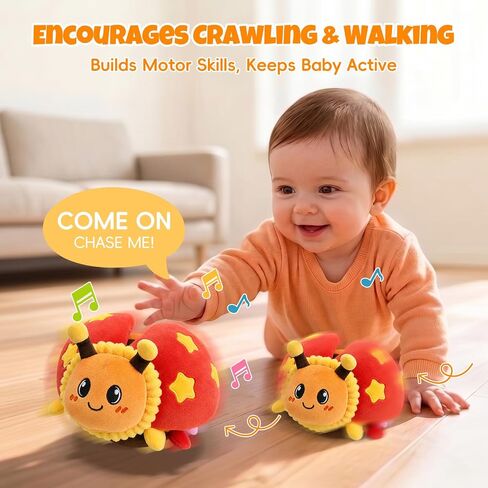 Interactive Crawling Ladybug Toy, Musical Plush Toy for Babies 6-36M | 40 Songs, Record & Repeat, USB Rechargeable, Crinkle Wings & Dance for Multi-Sensory Play, Soft Plush, Gift for Toddlers 1-3 in Kuwait
