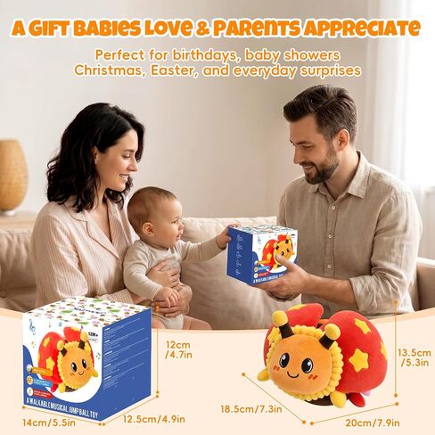 Interactive Crawling Ladybug Toy, Musical Plush Toy for Babies 6-36M | 40 Songs, Record & Repeat, USB Rechargeable, Crinkle Wings & Dance for Multi-Sensory Play, Soft Plush, Gift for Toddlers 1-3 in Kuwait