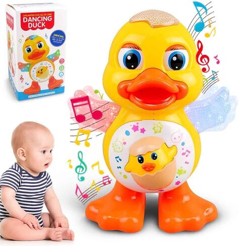 Dancing Duck Toy, Musical Waddling Duck with Flapping Wings and LED Effects | dancing baby toy for 6-12 months with music, LED lights, flapping wings and waddling motion for tummy time and floor play in Kuwait